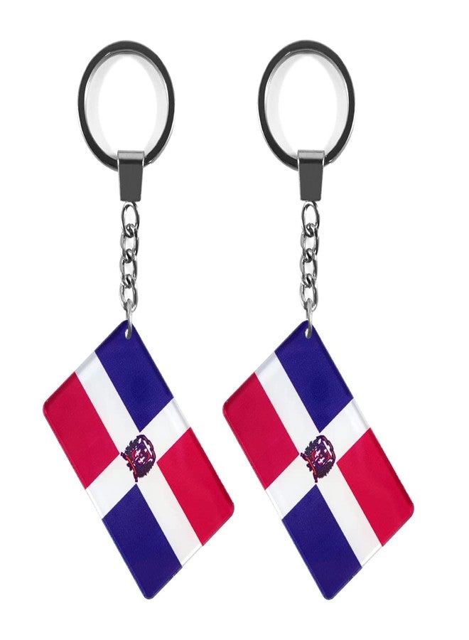 QQSD Dominican Flag Keychain Key Ring, 2 Pack - Image 1